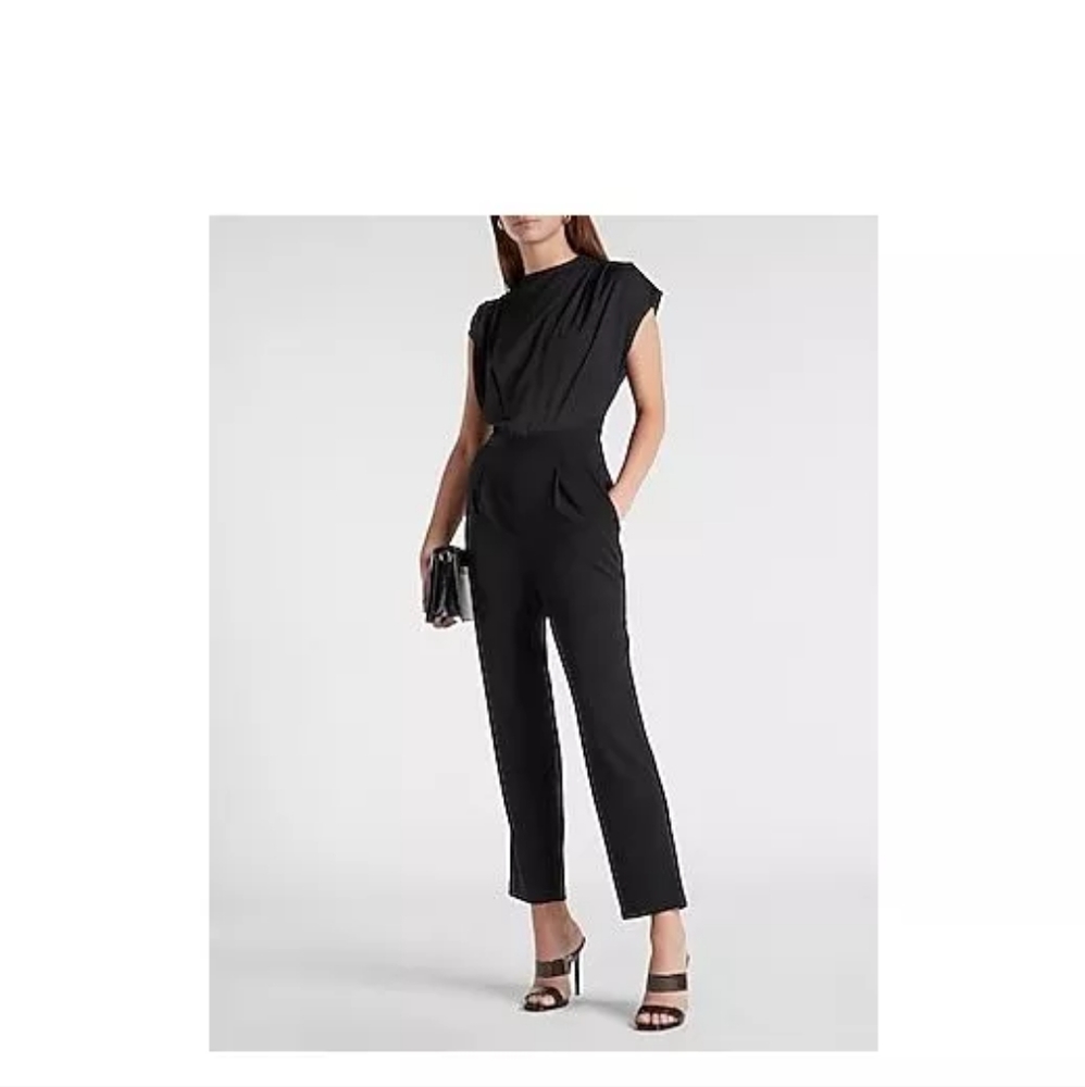 Draped Neck Short Sleeve Jumpsuit